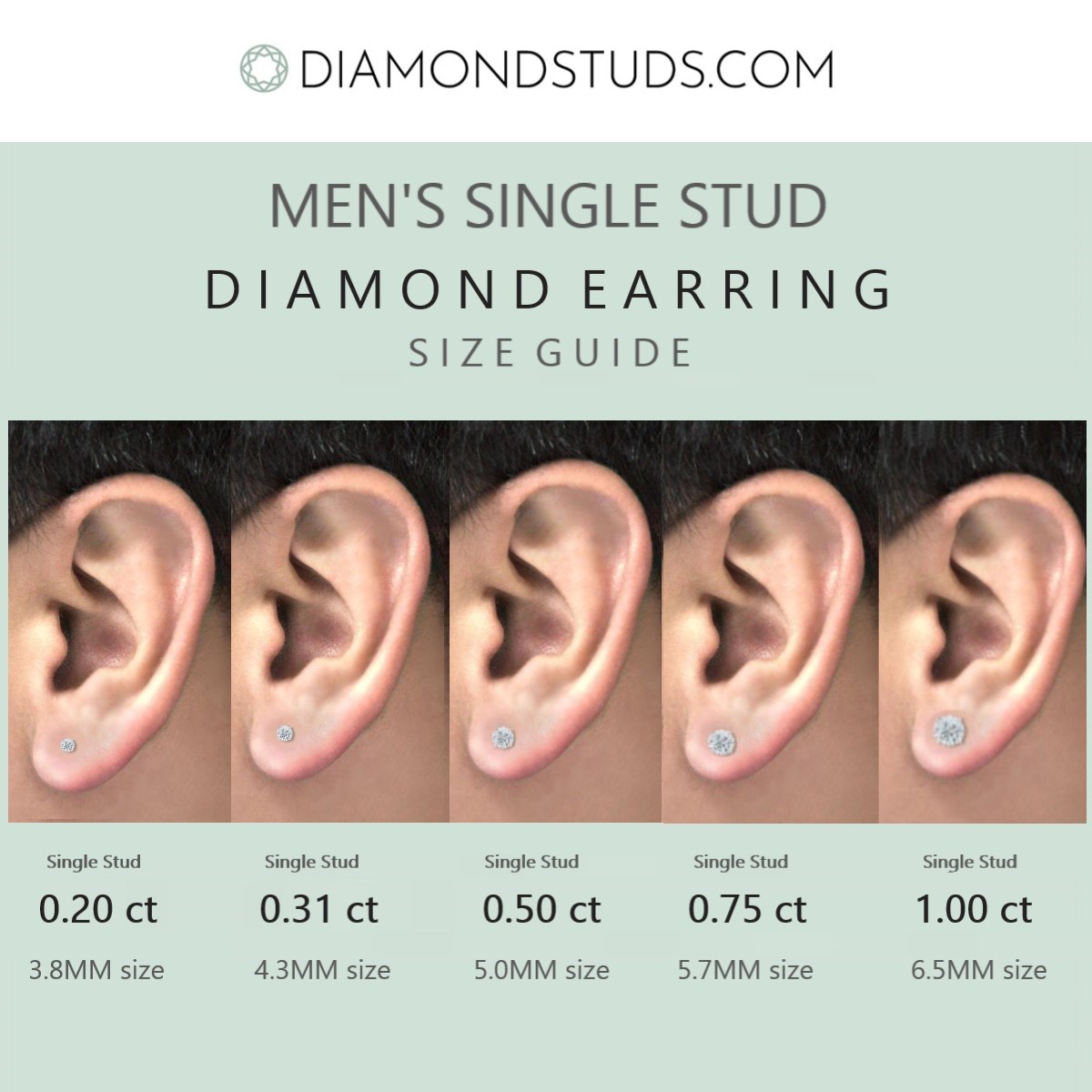 Men's Single Diamond Earring Size Guide