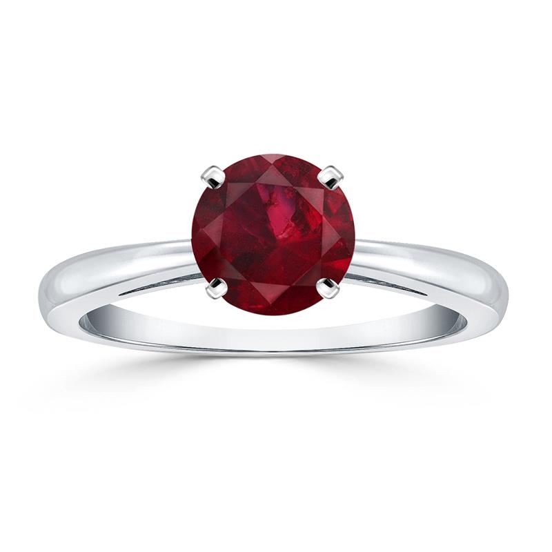 A one carat solitaire ruby ring in 14k white gold. 