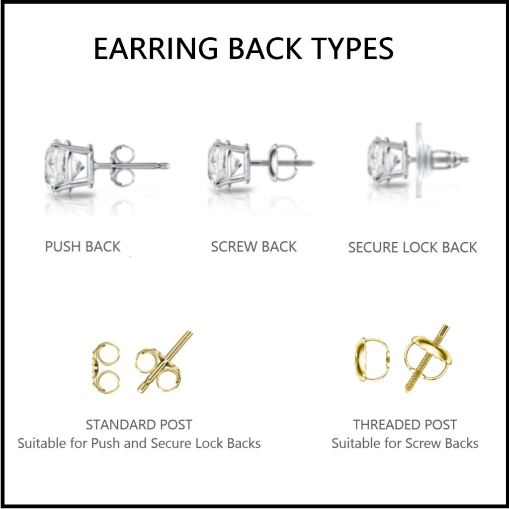 Screw Back Earrings Replacement for Diamond Stud Threaded 14 karat White Gold 