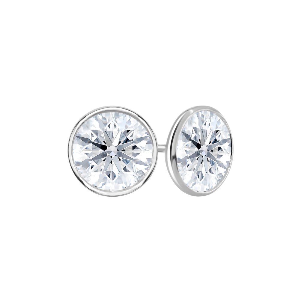 1.00 total carat weight natural round studs in a 14k white gold bezel setting