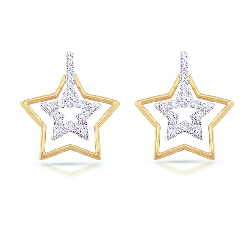 14k Two-Tone Round Cut Diamond Star Shaped Dangling Earrings 0.20 ct.tw ...