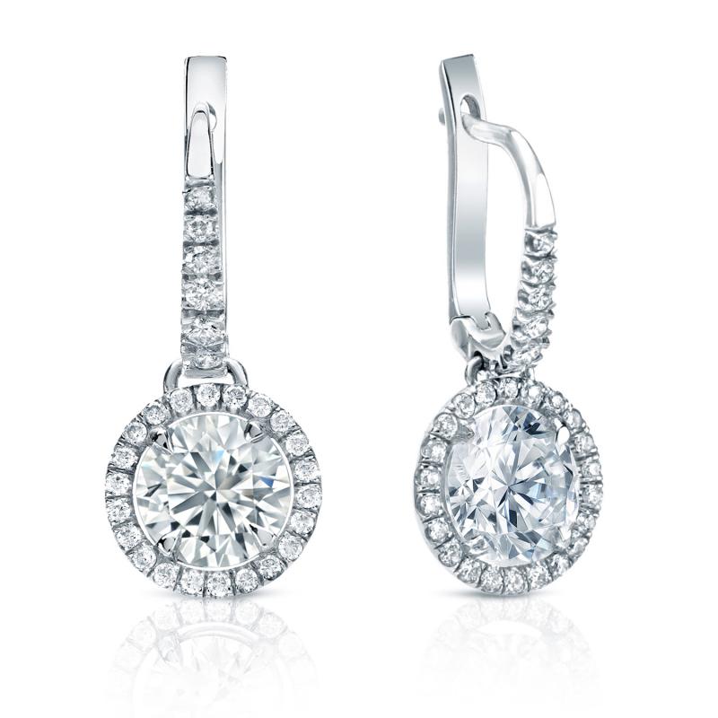 Certified 14k White Gold Dangle Studs Halo Round Diamond Earrings 1.50 ...