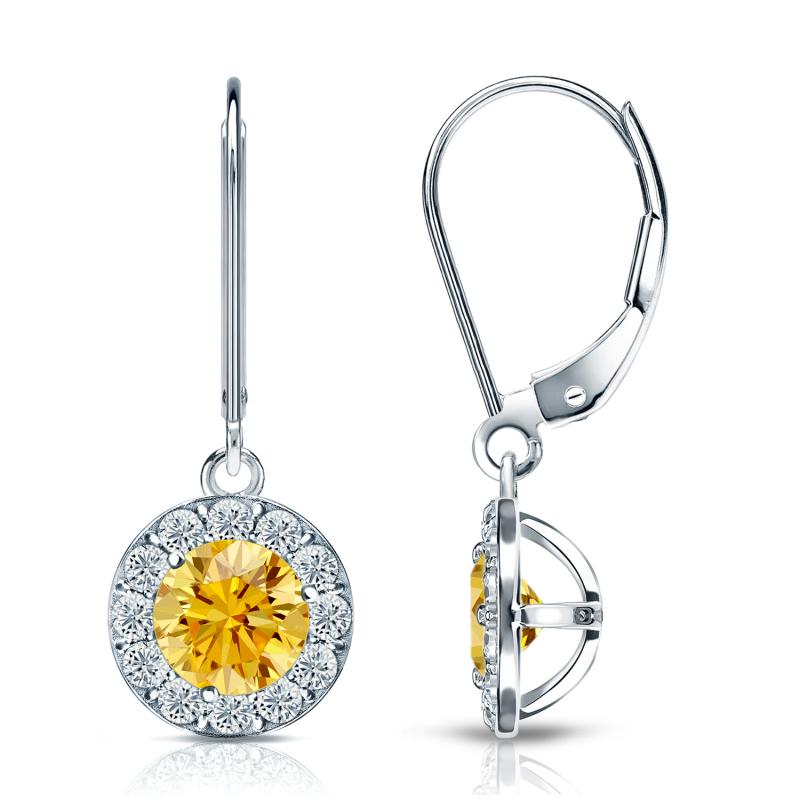 Boucle D'oreille Pour Homme En Or Blanc 18K Avec Diamant Jaune Canari 0.22ct - Clarté SI1-SI2, Neuve, Marque Limor
